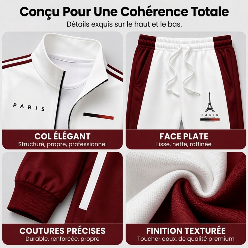 📢📢50 % DE RÉDUCTION !! ⏰Ensemble Veste Zippée à Bloc de Couleurs et Pantalon à Cordon de Serrage pour Homme