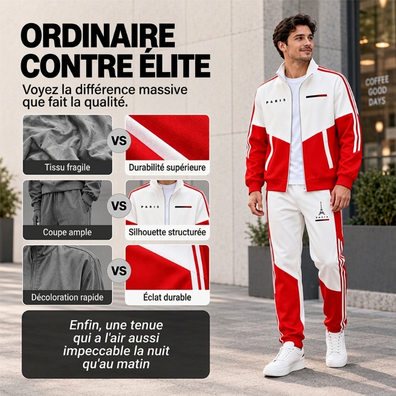 📢📢50 % DE RÉDUCTION !! ⏰Ensemble Veste Zippée à Bloc de Couleurs et Pantalon à Cordon de Serrage pour Homme