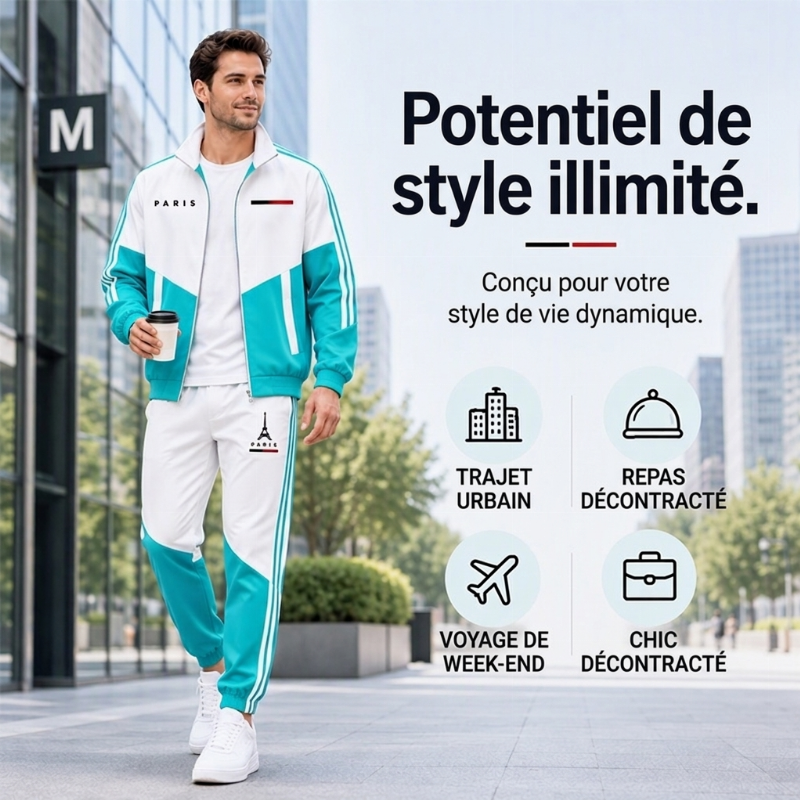 📢📢50 % DE RÉDUCTION !! ⏰Ensemble Veste Zippée à Bloc de Couleurs et Pantalon à Cordon de Serrage pour Homme