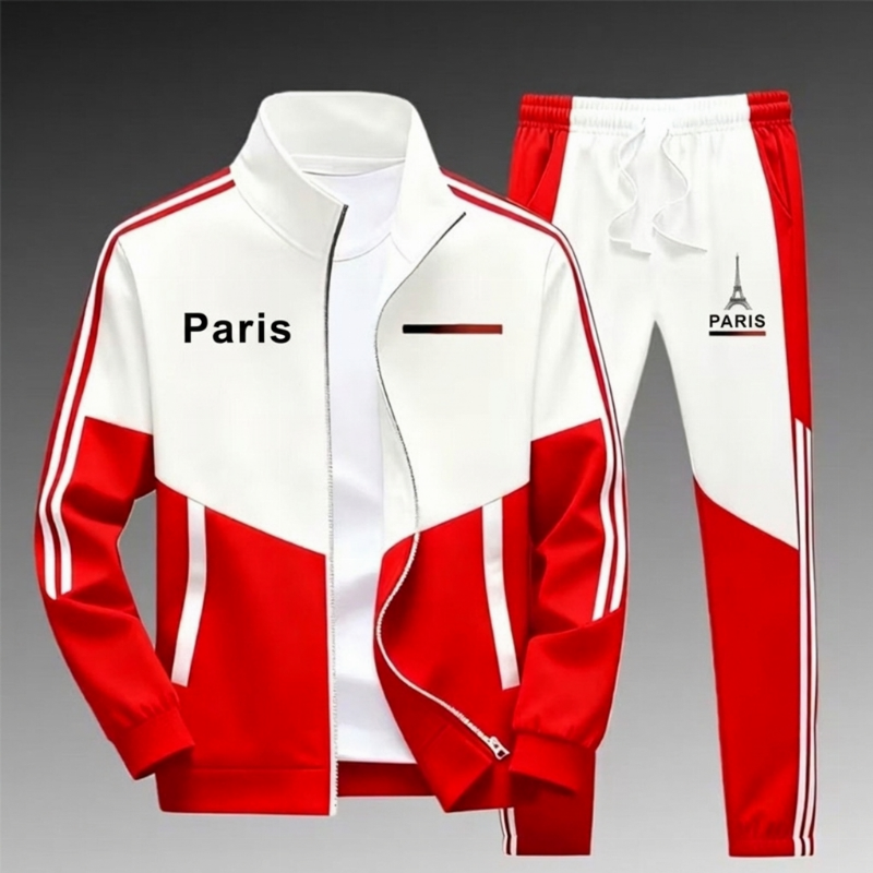 📢📢50 % DE RÉDUCTION !! ⏰Ensemble Veste Zippée à Bloc de Couleurs et Pantalon à Cordon de Serrage pour Homme
