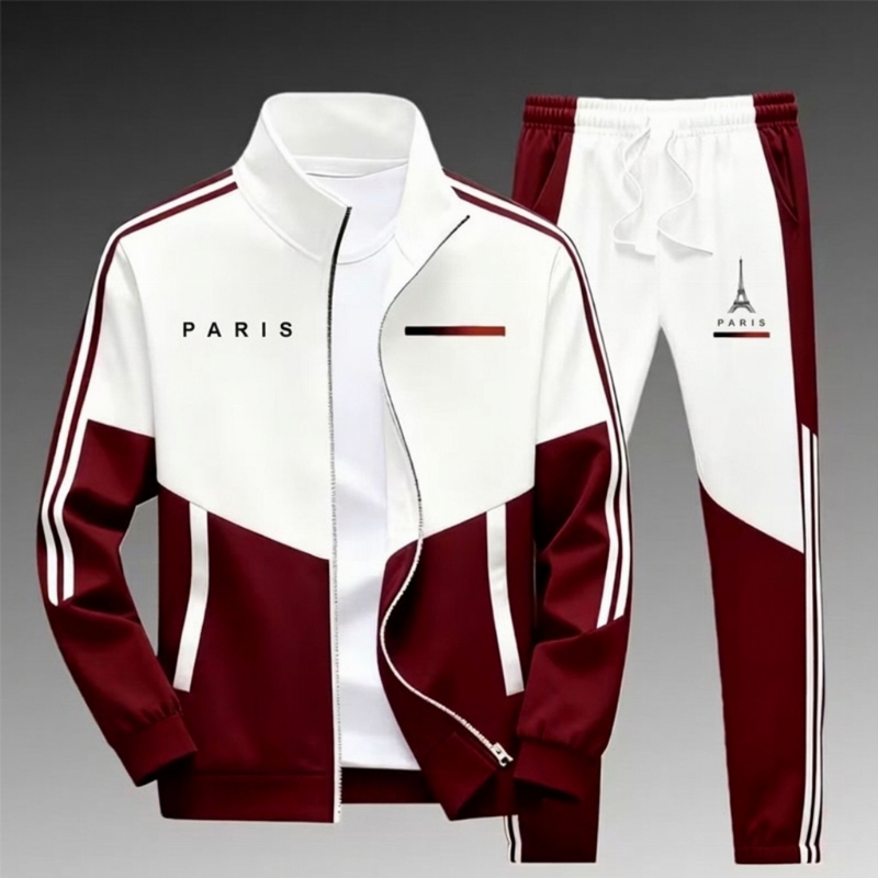 📢📢50 % DE RÉDUCTION !! ⏰Ensemble Veste Zippée à Bloc de Couleurs et Pantalon à Cordon de Serrage pour Homme
