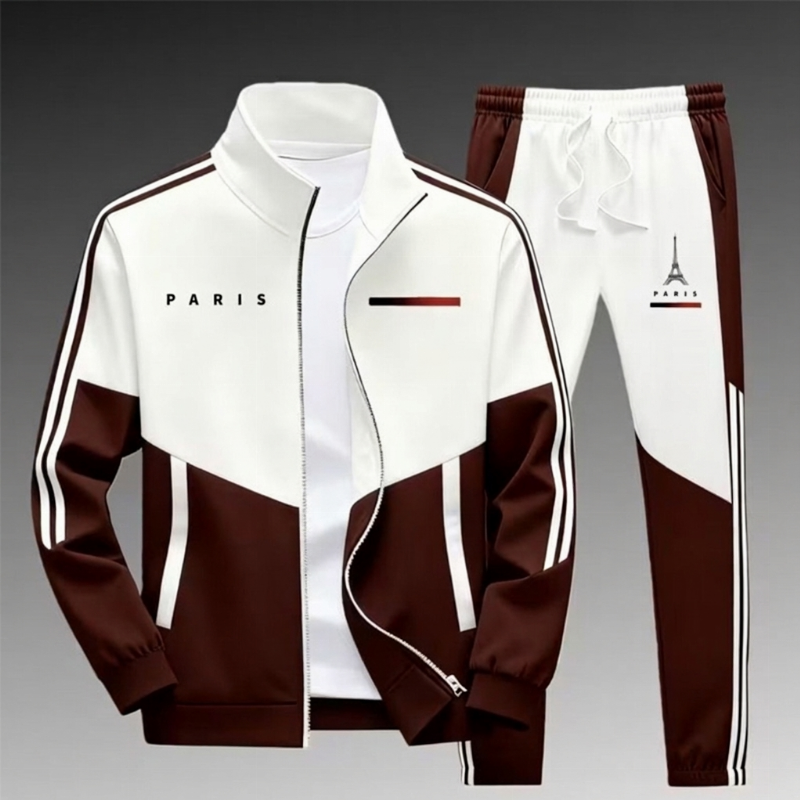 📢📢50 % DE RÉDUCTION !! ⏰Ensemble Veste Zippée à Bloc de Couleurs et Pantalon à Cordon de Serrage pour Homme