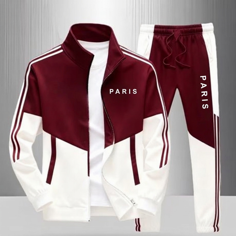 📢📢50 % DE RÉDUCTION !! ⏰Ensemble Veste Zippée à Bloc de Couleurs et Pantalon à Cordon de Serrage pour Homme