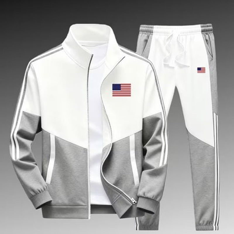 📢📢50 % DE RÉDUCTION !! ⏰Ensemble Veste Zippée à Bloc de Couleurs et Pantalon à Cordon de Serrage pour Homme