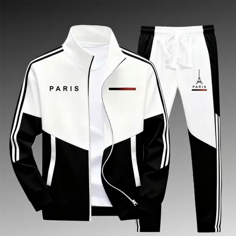📢📢50 % DE RÉDUCTION !! ⏰Ensemble Veste Zippée à Bloc de Couleurs et Pantalon à Cordon de Serrage pour Homme
