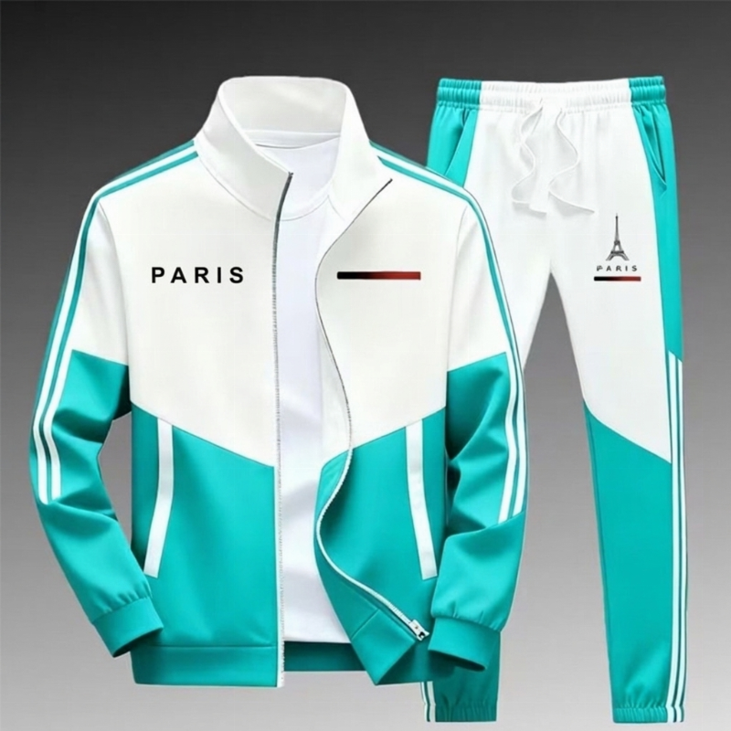 📢📢50 % DE RÉDUCTION !! ⏰Ensemble Veste Zippée à Bloc de Couleurs et Pantalon à Cordon de Serrage pour Homme