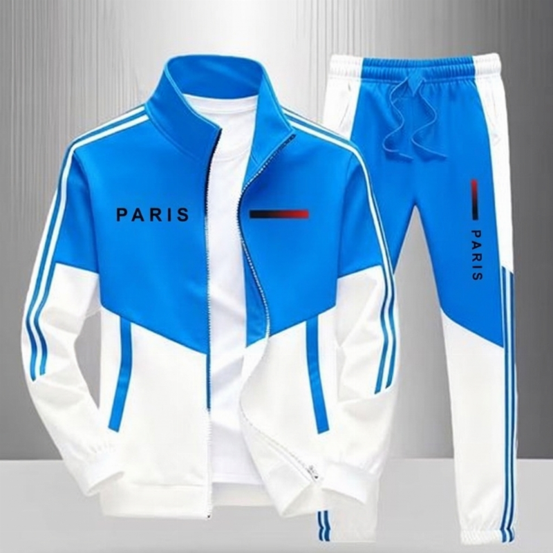 📢📢50 % DE RÉDUCTION !! ⏰Ensemble Veste Zippée à Bloc de Couleurs et Pantalon à Cordon de Serrage pour Homme