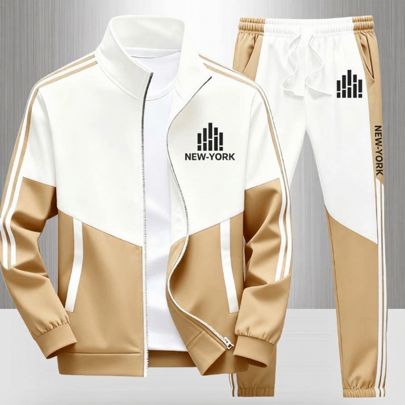 📢📢50 % DE RÉDUCTION !! ⏰Ensemble Veste Zippée à Bloc de Couleurs et Pantalon à Cordon de Serrage pour Homme