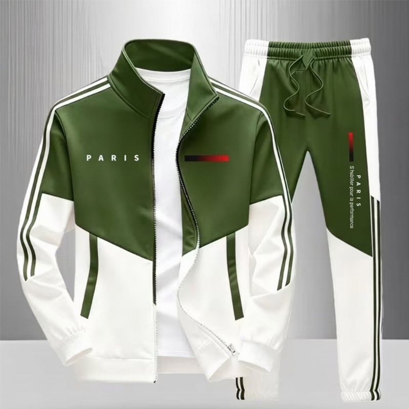 📢📢50 % DE RÉDUCTION !! ⏰Ensemble Veste Zippée à Bloc de Couleurs et Pantalon à Cordon de Serrage pour Homme