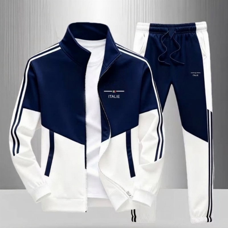 📢📢50 % DE RÉDUCTION !! ⏰Ensemble Veste Zippée à Bloc de Couleurs et Pantalon à Cordon de Serrage pour Homme