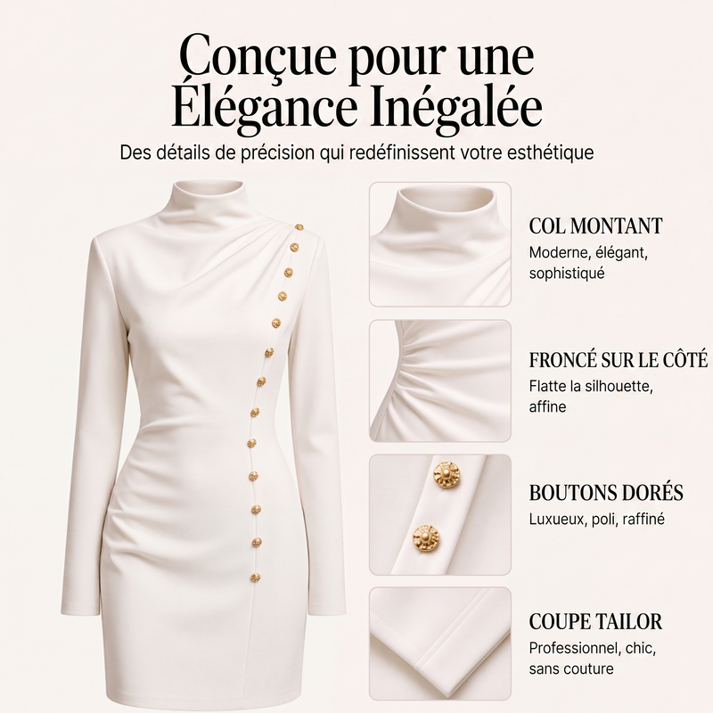 📢📢50 % DE RÉDUCTION !! ⏰Robe mini femme à col montant et drapé
