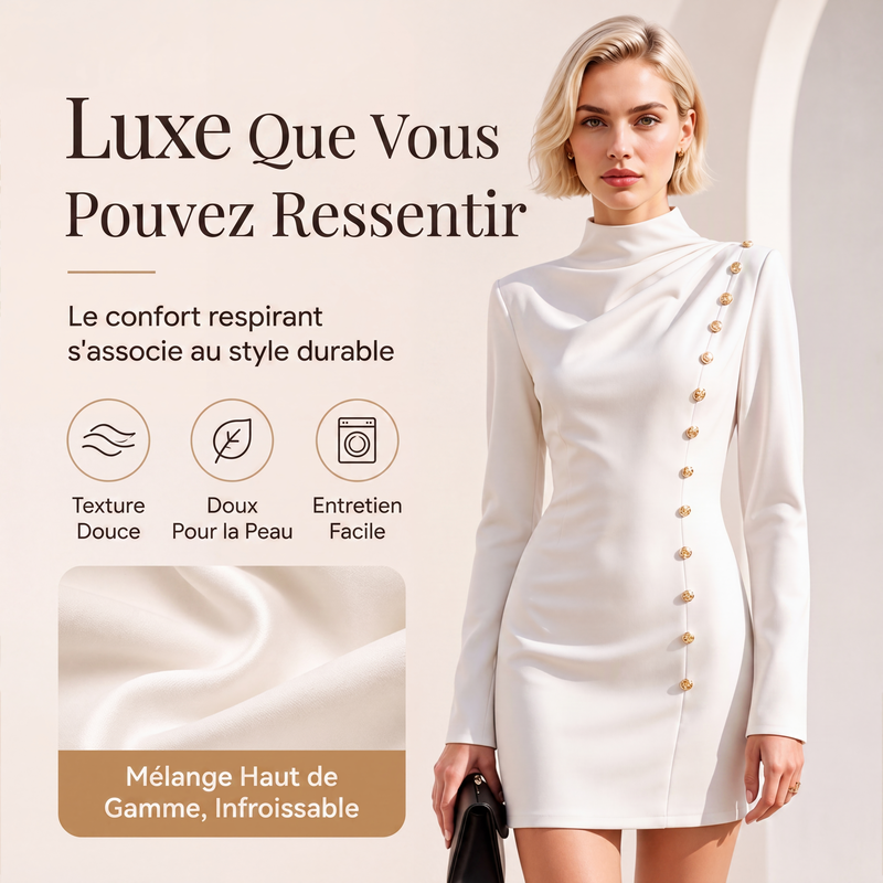 📢📢50 % DE RÉDUCTION !! ⏰Robe mini femme à col montant et drapé