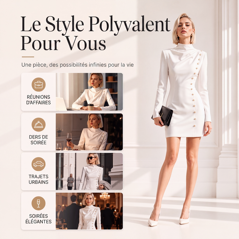 📢📢50 % DE RÉDUCTION !! ⏰Robe mini femme à col montant et drapé