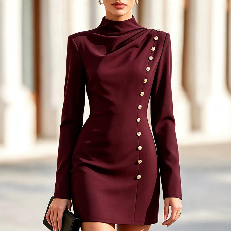 📢📢50 % DE RÉDUCTION !! ⏰Robe mini femme à col montant et drapé