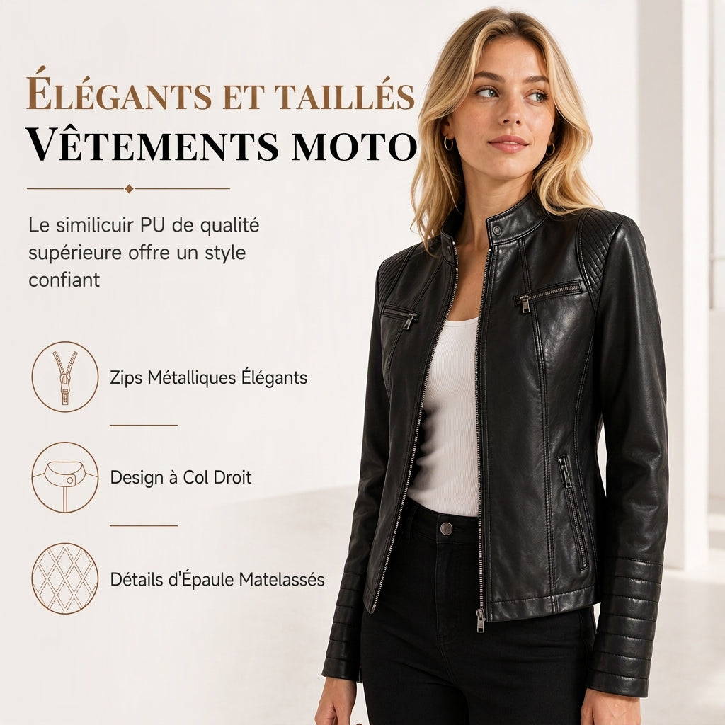 Moto courte légère en simili cuir femme pour le printemps et l'automne