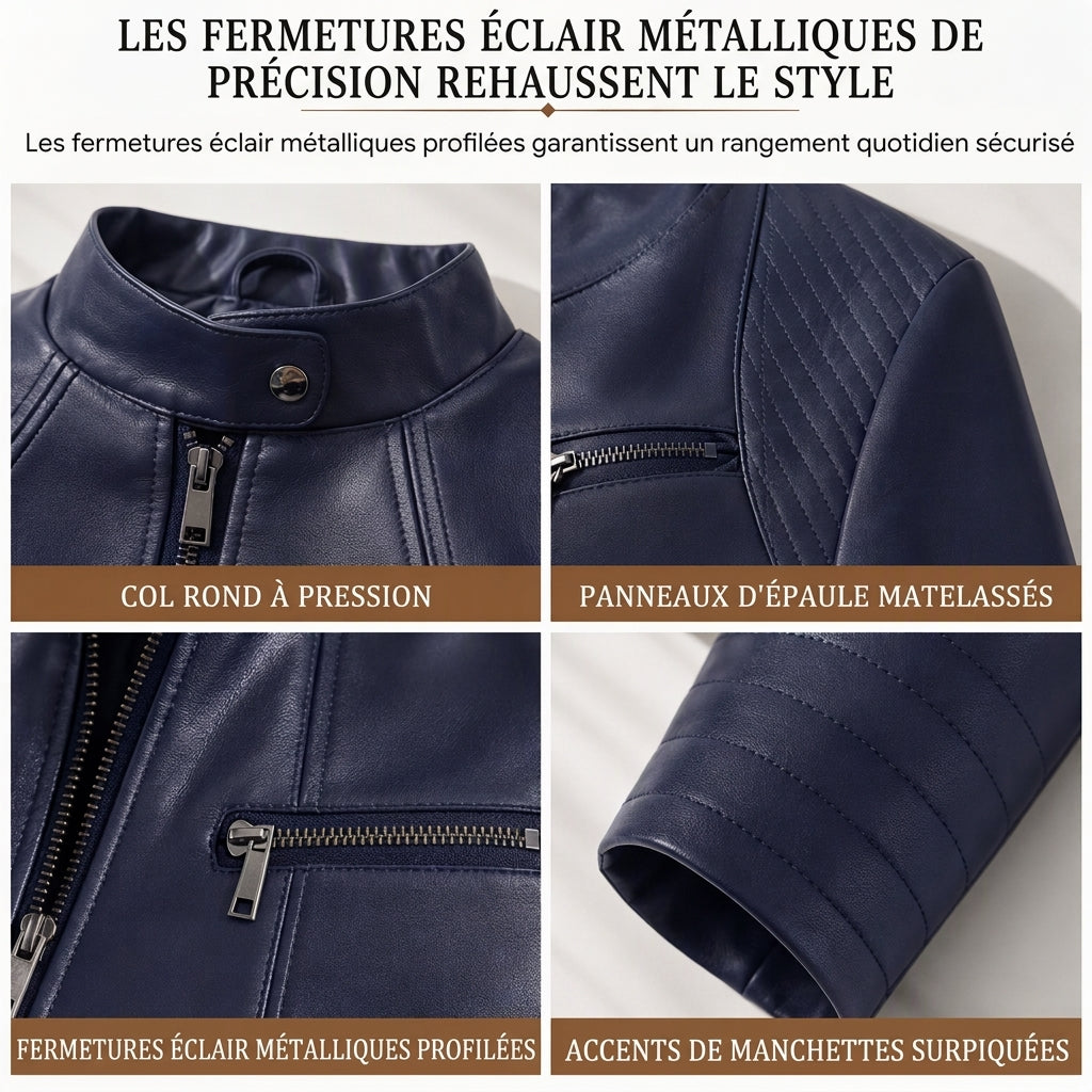 Moto courte légère en simili cuir femme pour le printemps et l'automne