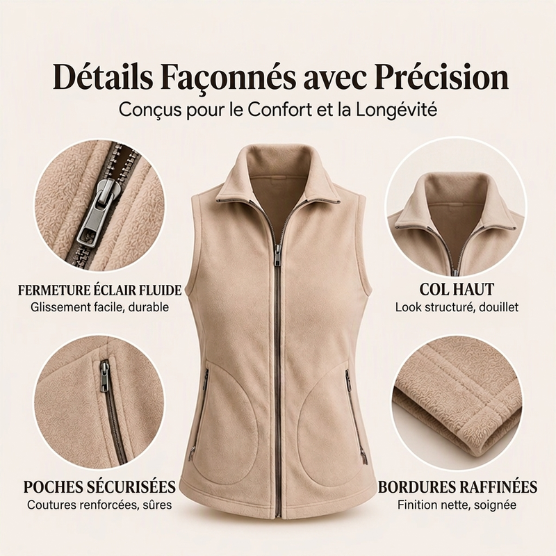 Veste sans manches thermique d'hiver pour femme avec col montant