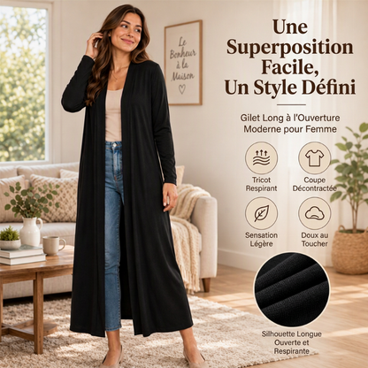 Gilet long maxi ouvert devant pour femme