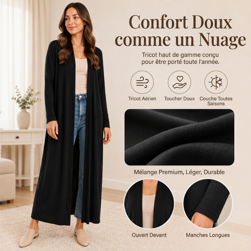 Gilet long maxi ouvert devant pour femme
