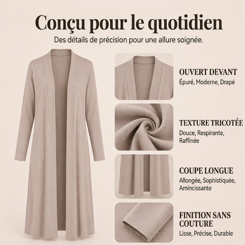 Gilet long maxi ouvert devant pour femme