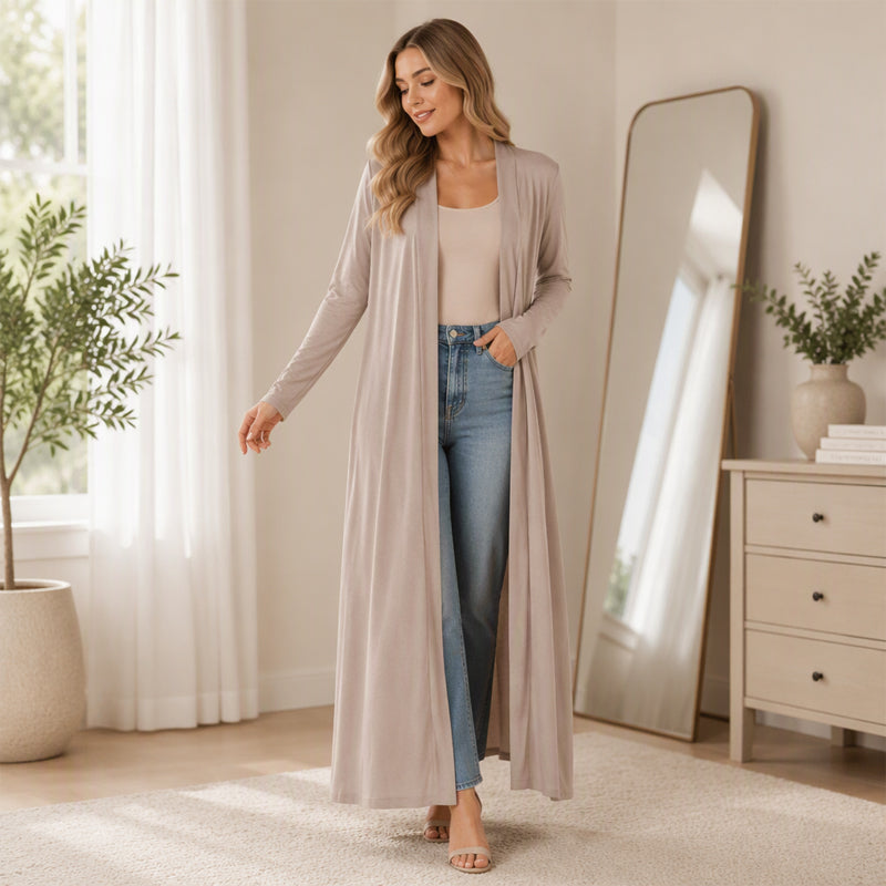 Gilet long maxi ouvert devant pour femme