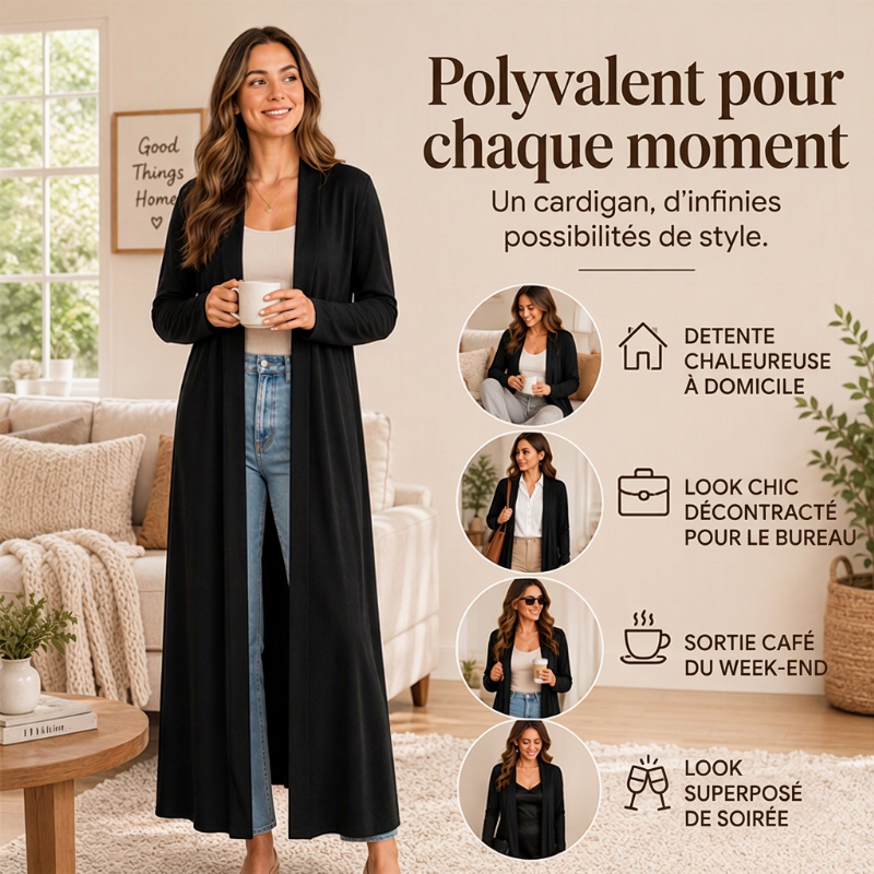 Gilet long maxi ouvert devant pour femme