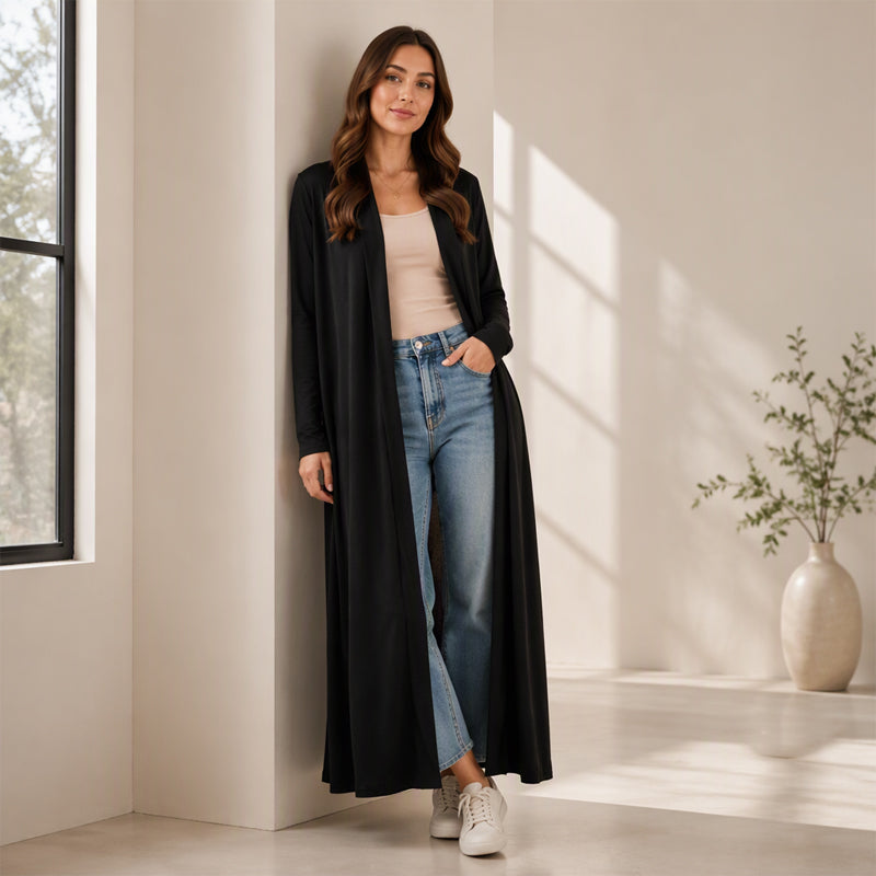 Gilet long maxi ouvert devant pour femme