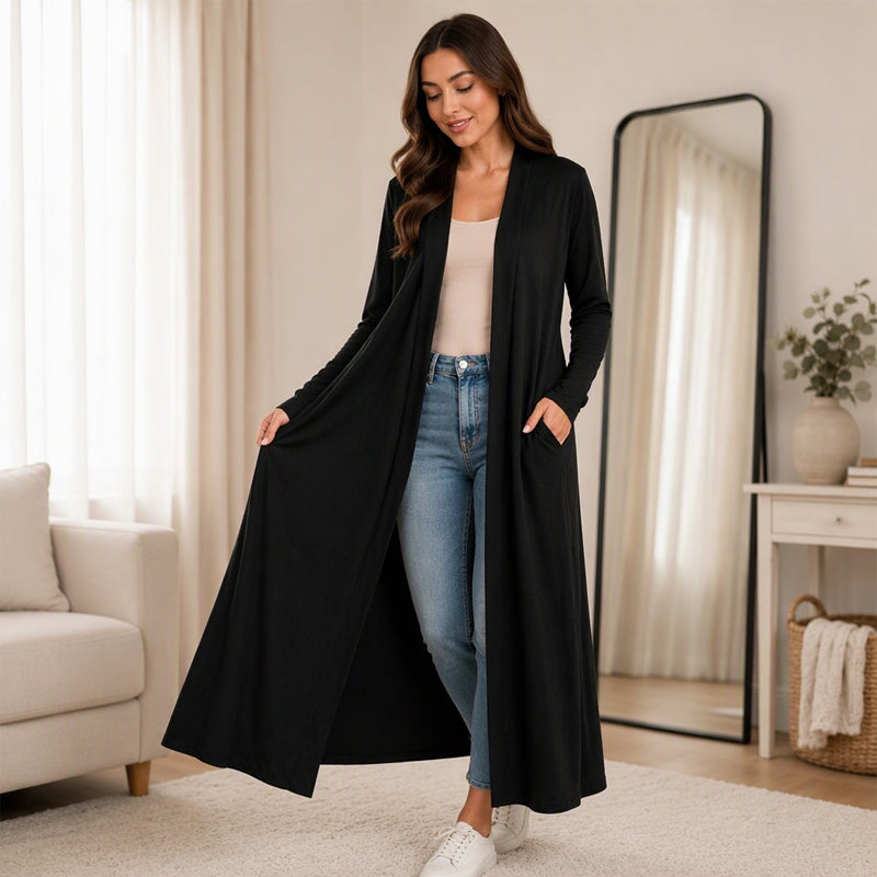 Gilet long maxi ouvert devant pour femme