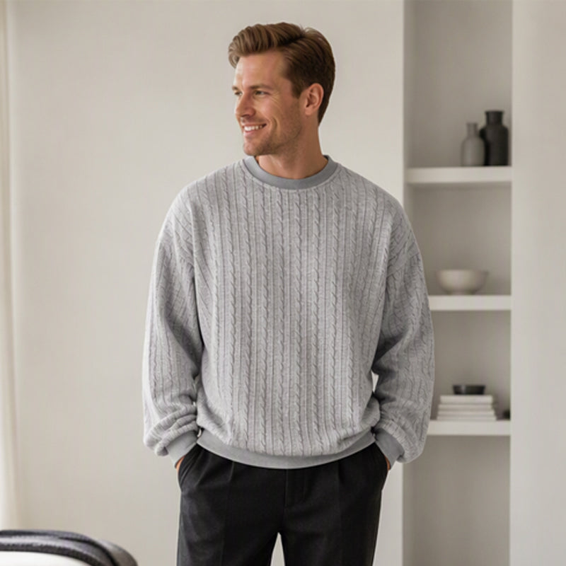 Pull en maille torsadée à col rond pour homme