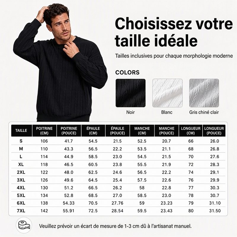 Pull en maille torsadée à col rond pour homme