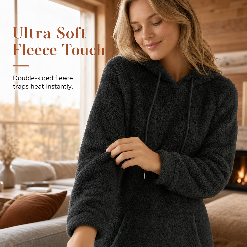 📢📢50 % DE RÉDUCTION !! ⏰Robe-sweat à capuche décontractée en polaire duveteuse pour femme