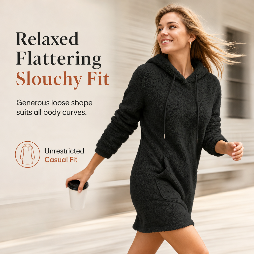 📢📢50 % DE RÉDUCTION !! ⏰Robe-sweat à capuche décontractée en polaire duveteuse pour femme