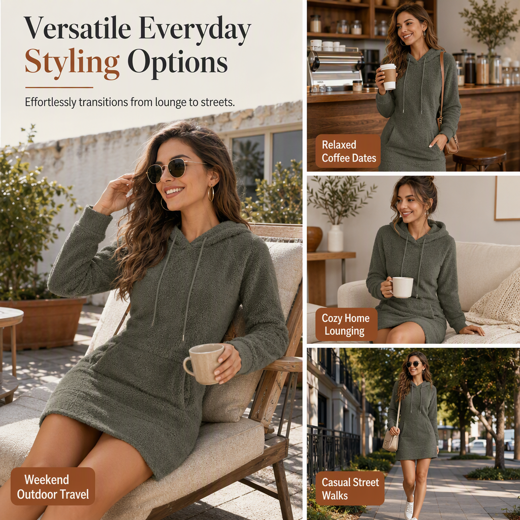 📢📢50 % DE RÉDUCTION !! ⏰Robe-sweat à capuche décontractée en polaire duveteuse pour femme