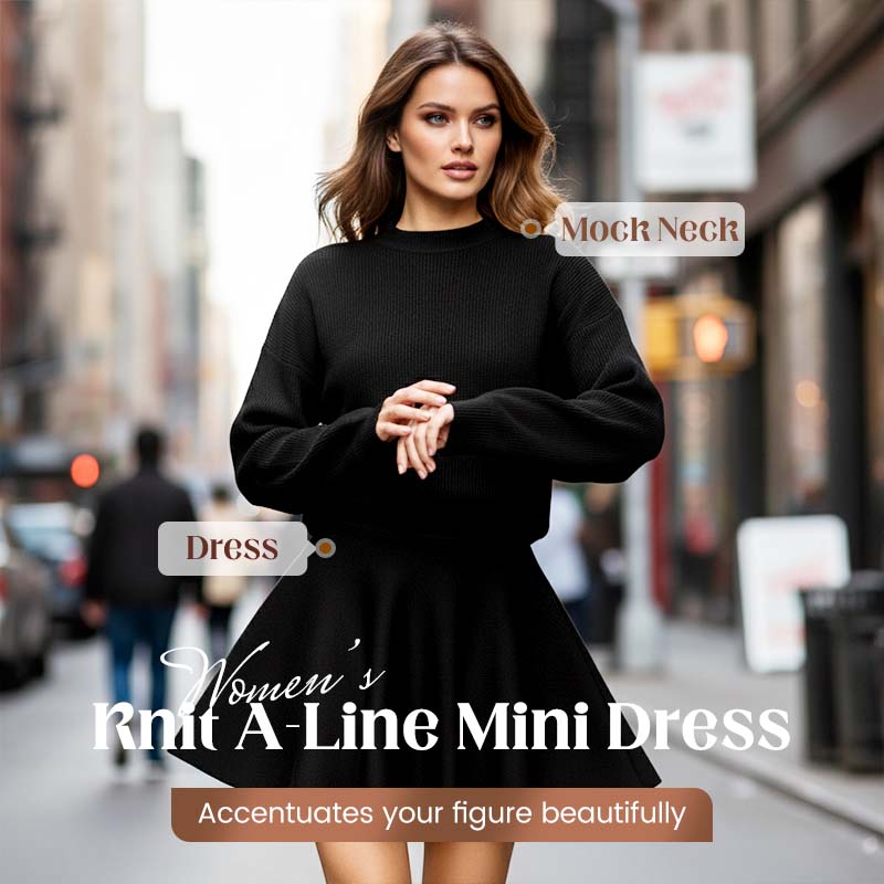 📢📢50 % DE RÉDUCTION !! ⏰Robe mini trapèze en maille à col montant pour femme
