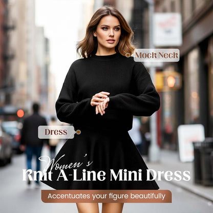 📢📢50 % DE RÉDUCTION !! ⏰Robe mini trapèze en maille à col montant pour femme