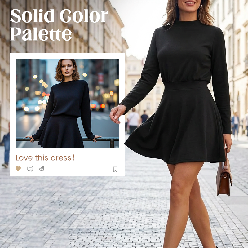 📢📢50 % DE RÉDUCTION !! ⏰Robe mini trapèze en maille à col montant pour femme