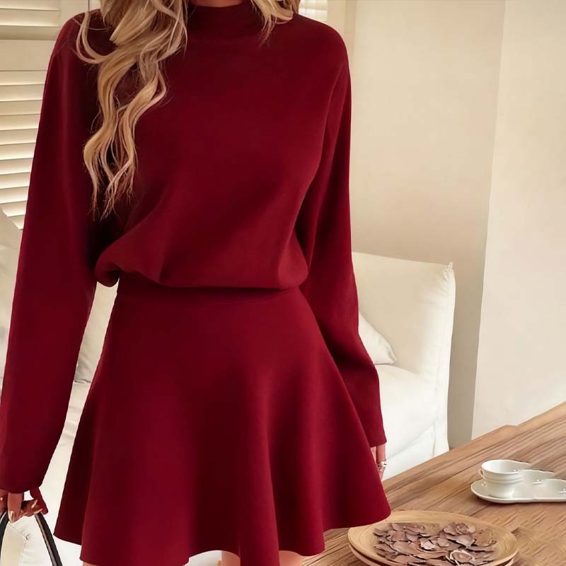 📢📢50 % DE RÉDUCTION !! ⏰Robe mini trapèze en maille à col montant pour femme