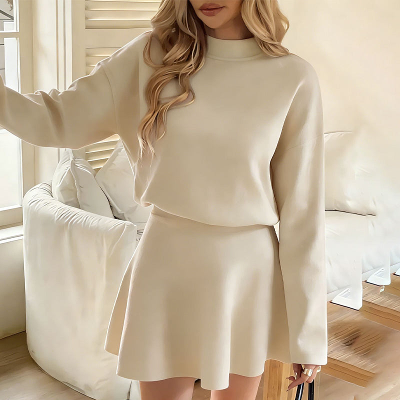 📢📢50 % DE RÉDUCTION !! ⏰Robe mini trapèze en maille à col montant pour femme