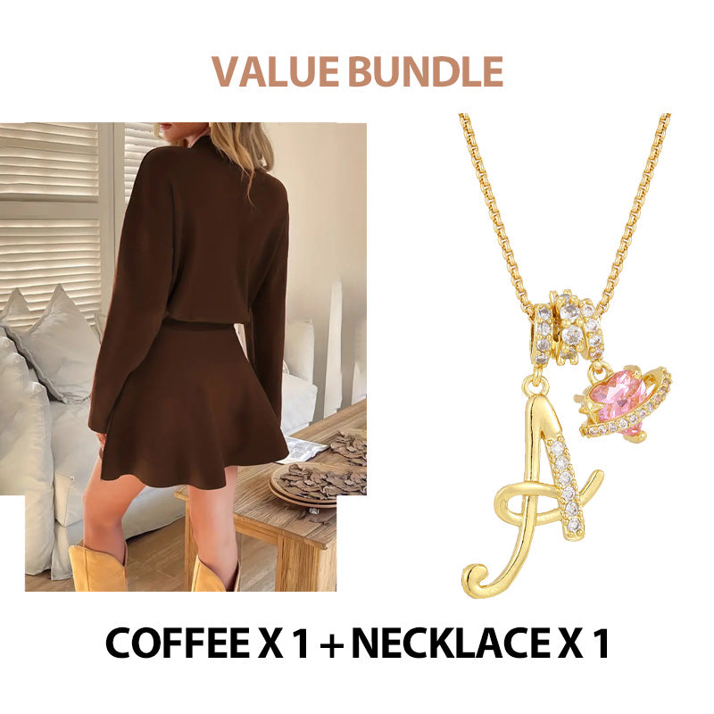 📢📢50 % DE RÉDUCTION !! ⏰Robe mini trapèze en maille à col montant pour femme