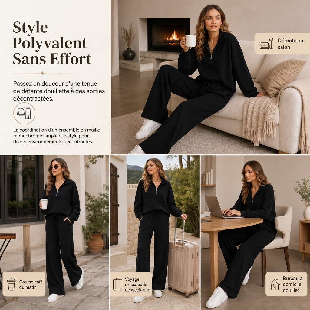 📢📢50 % DE RÉDUCTION !! ⏰Ensemble 2 pièces pull en maille et pantalon large pour femmes