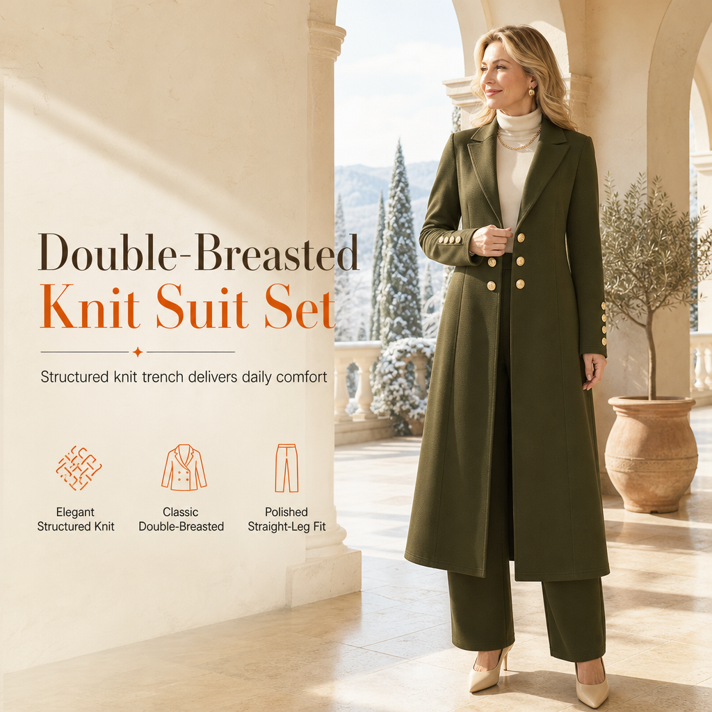 📢📢50 % DE RÉDUCTION !! ⏰Ensemble élégant d'automne pour femme, composé de deux pièces : un manteau rétro à manches longues et un pantalon sobre
