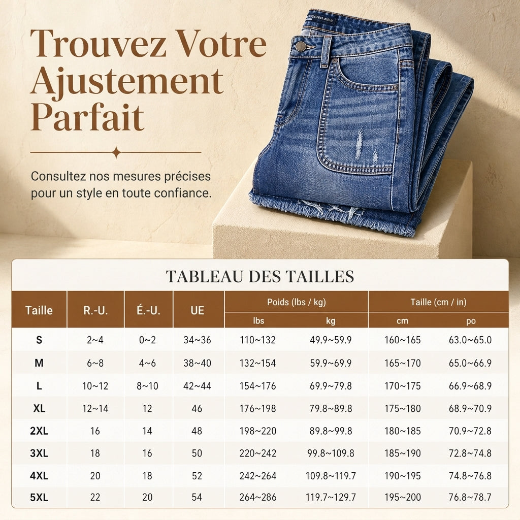 Jeans en denim vintage stretch pour femme, jambe droite, avec poches plaquées usées et ourlet effiloché brut
