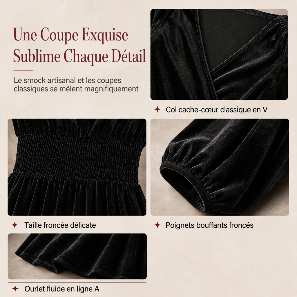 Robe longue en velours unicolore à col en V et manches longues pour femme