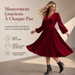 Robe longue en velours unicolore à col en V et manches longues pour femme
