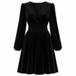 Robe longue en velours unicolore à col en V et manches longues pour femme