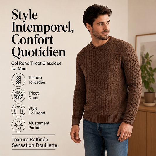 Pull décontracté à col rond et en torsade pour homme