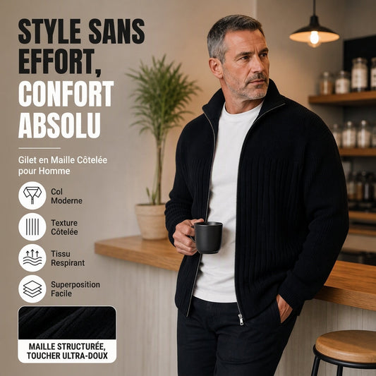 🔥 50% de réduction 🔥Cardigan en maille côtelée à fermeture éclair complète pour homme