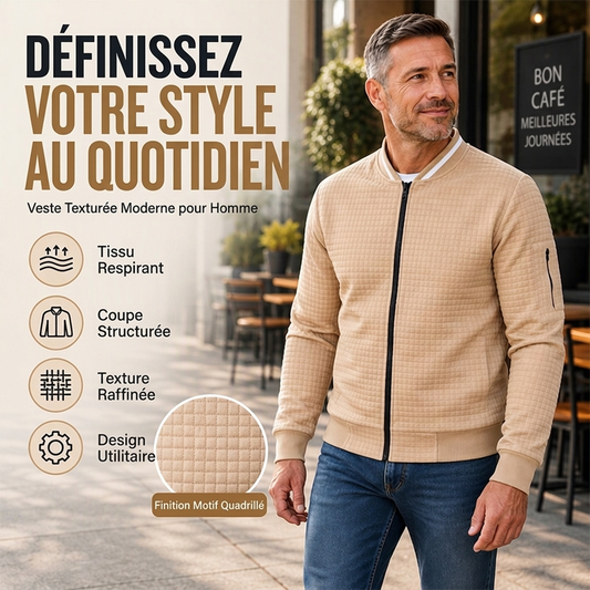 🔥 50% de réduction 🔥Bomber décontracté en maille gaufrée pour homme