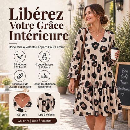 👜 -50 % sur toute la mode femme ! ✨Robe femme à manches longues, col en V et imprimé léopard