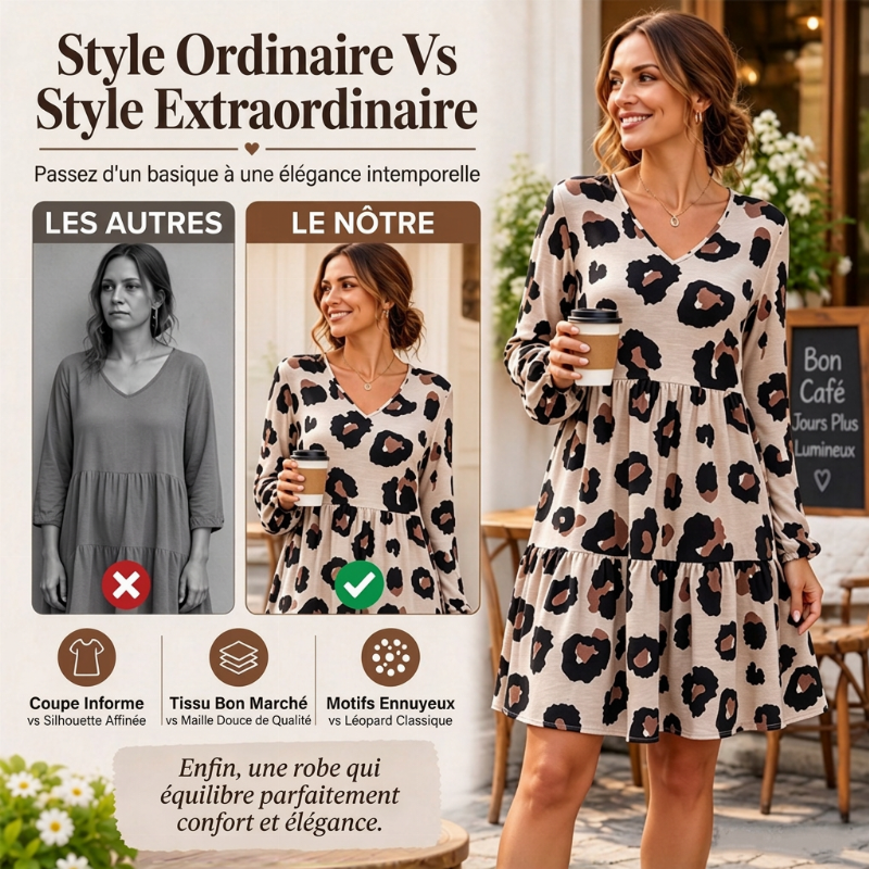 👜 -50 % sur toute la mode femme ! ✨Robe femme à manches longues, col en V et imprimé léopard
